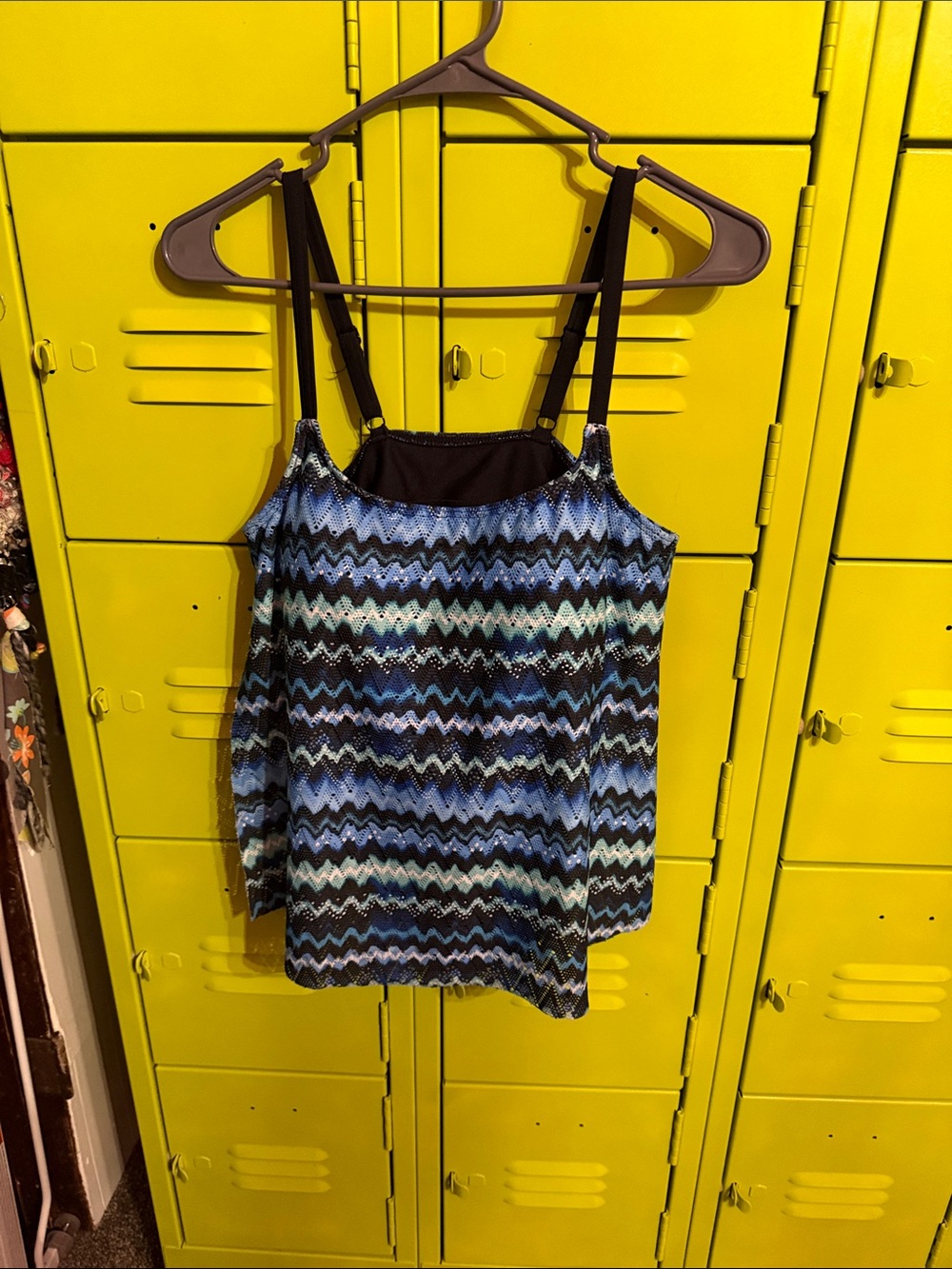 croft & barrow Blue Chevron Swim tankini with Black Straps